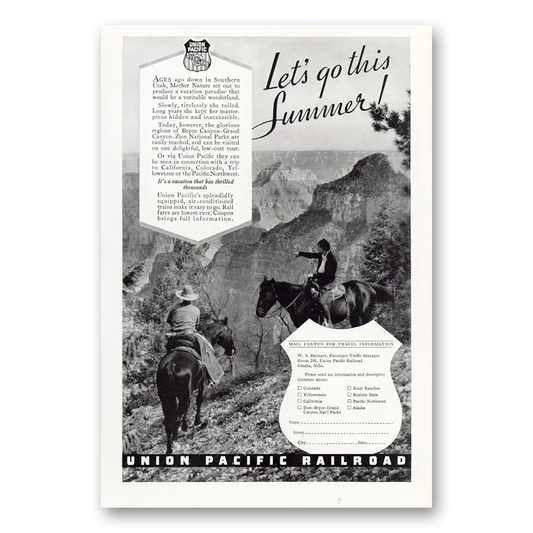 1936 Union Pacific Railroad Lets Go this Summer Vintage Magazine Print Ad