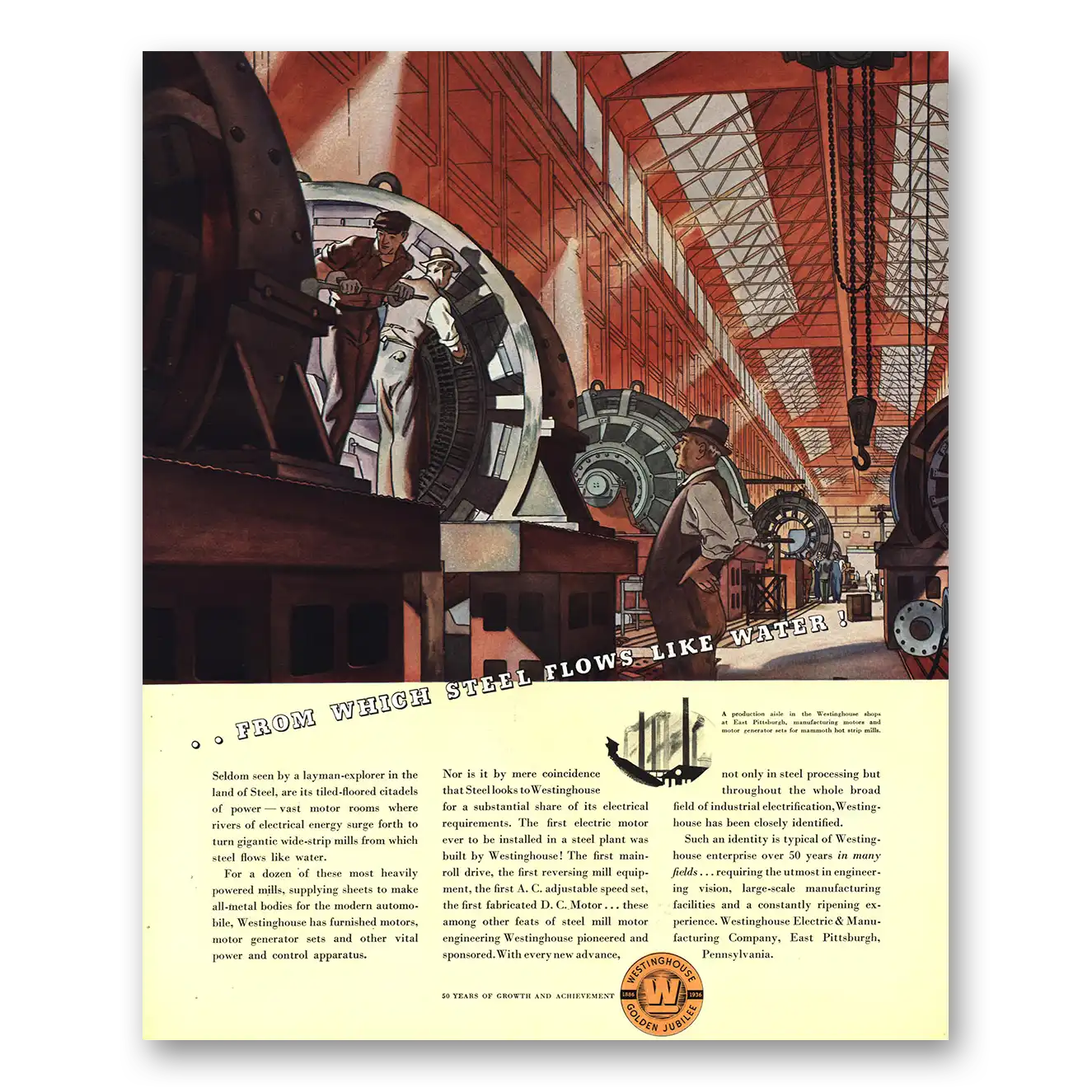 1936 Westinghouse From Which Steel Flows Like Water Vintage Magazine Print Ad