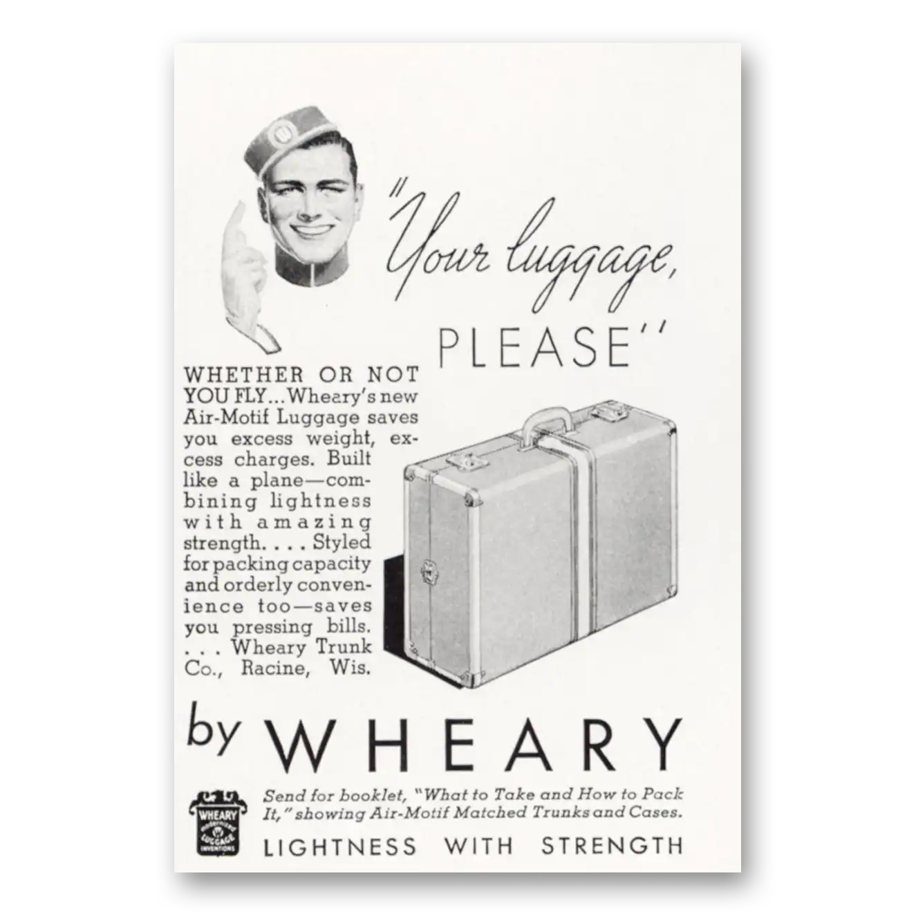 1936 Wheary Luggage Your Luggage Please Vintage Magazine Print Ad