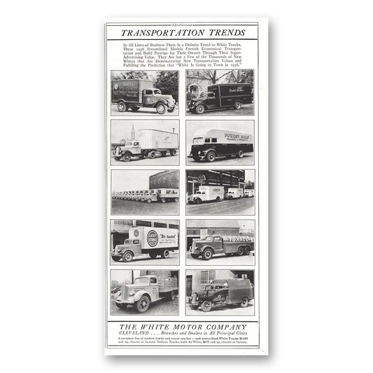 1936 White Trucks Transportation Trends Vintage Magazine Print Ad