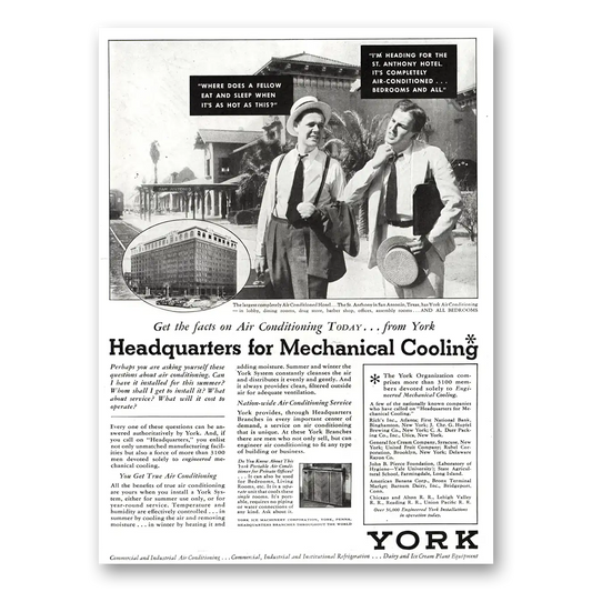 1936 York Air Conditioning Headquarters for Mechanical Cooling Vintage Magazine Print Ad