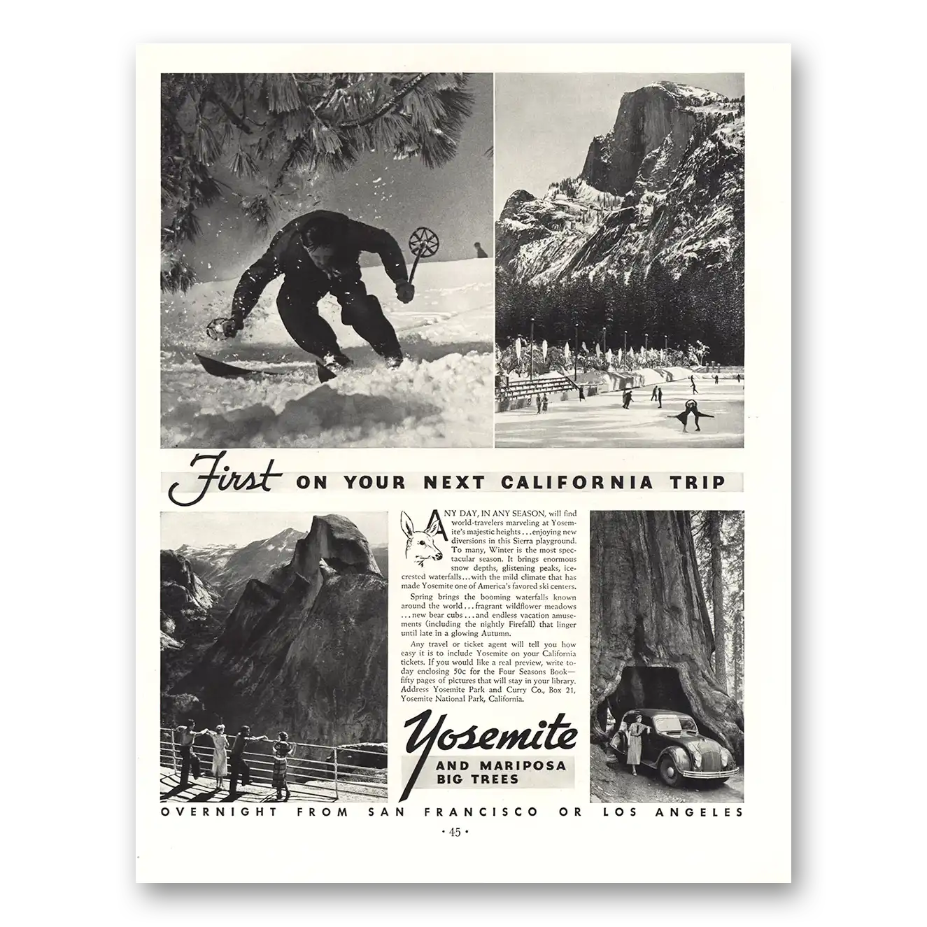 1936 Yosemite National Park Next California Trip Vintage Magazine Print Ad