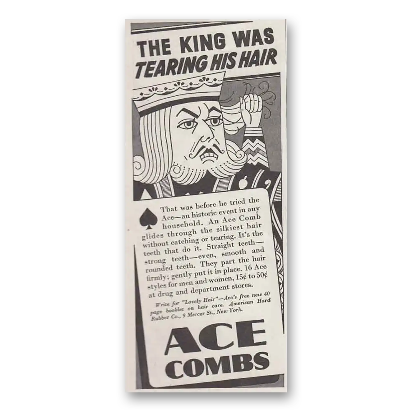 1937 Ace Combs King Was Tearing His Hair Vintage Magazine Print Ad