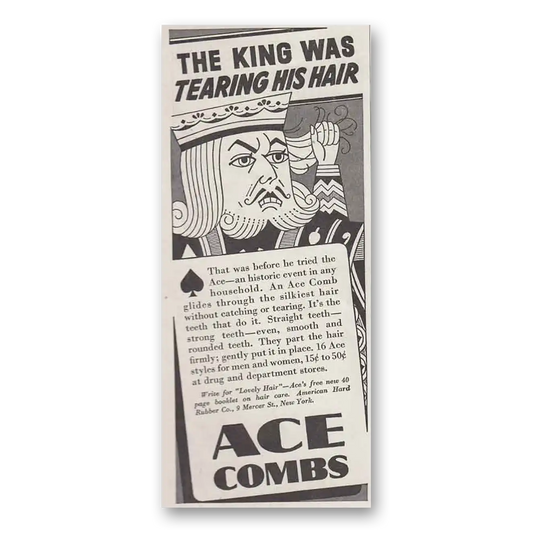 1937 Ace Combs King Was Tearing His Hair Vintage Magazine Print Ad