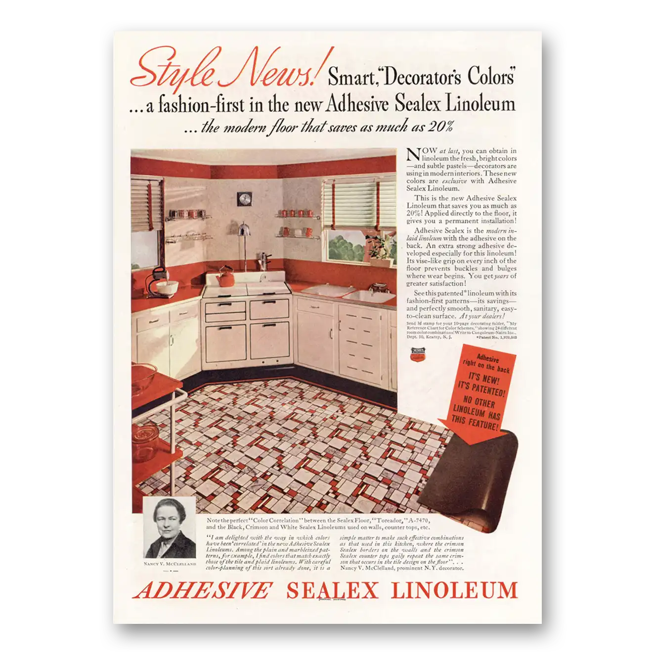 1937 Adhesive Sealex Linoleum Smart Decorators Colors Vintage Magazine Print Ad