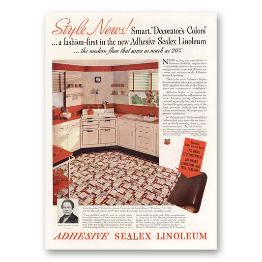 1937 Adhesive Sealex Linoleum Smart Decorators Colors Vintage Magazine Print Ad