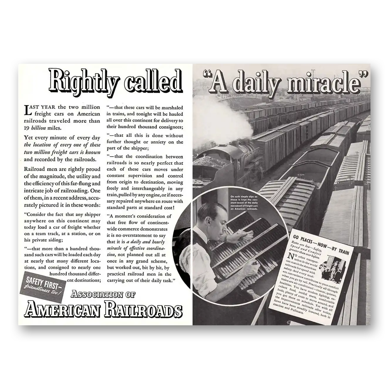 1937 Association of American Railroads Daily Miracle Vintage Magazine Print Ad