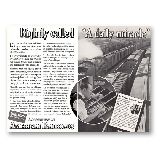 1937 Association of American Railroads Daily Miracle Vintage Magazine Print Ad