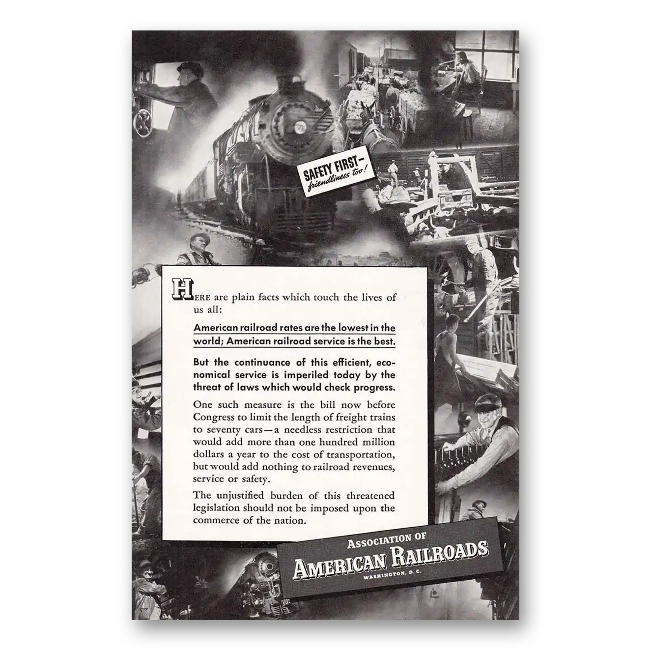 1937 Association of American Railroads Plain Facts Vintage Magazine Print Ad