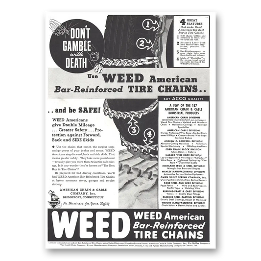 1937 American Chain Company Don't Gamble With Death Vintage Magazine Print Ad