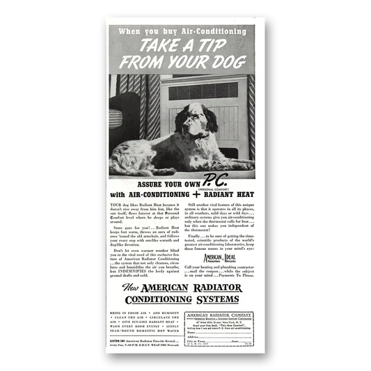 1937 American Radiator Take a Tip From Your Dog Vintage Magazine Print Ad