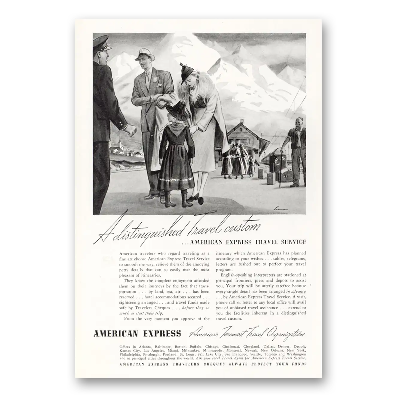 1937 American Express Distinguished Travel Custom Vintage Magazine Print Ad