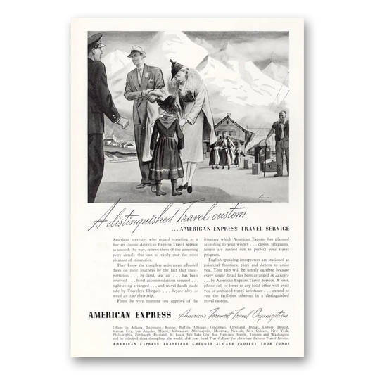 1937 American Express Distinguished Travel Custom Vintage Magazine Print Ad