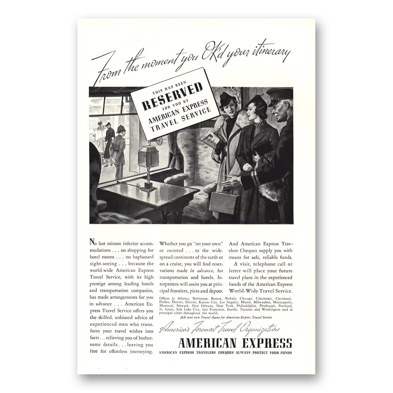 1937 American Express Moment You Okd Your Itinerary Vintage Magazine Print Ad