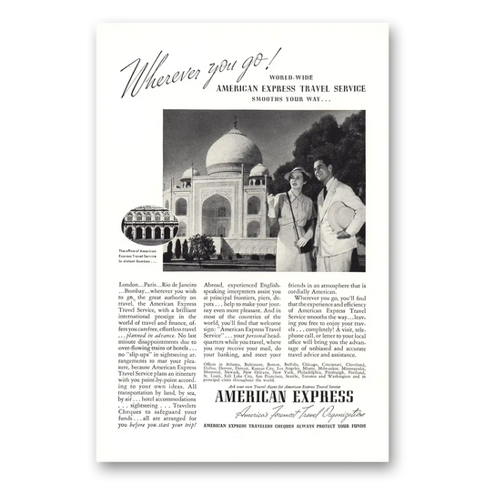 1937 American Express Bombay Wherever You Go Vintage Magazine Print Ad