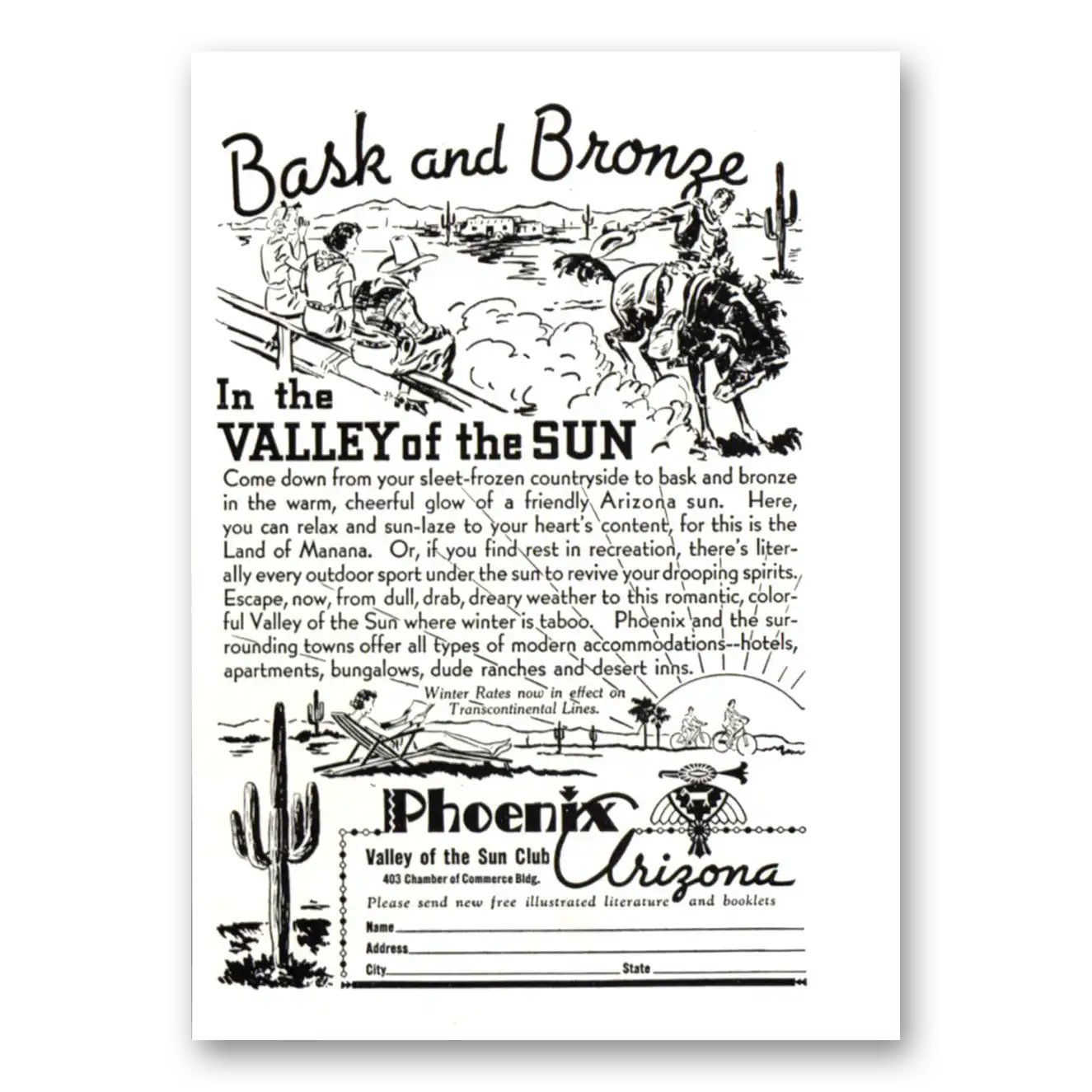 1937 Phoenix Arizona Bask and Bronze Vintage Magazine Print Ad