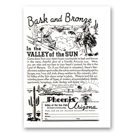 1937 Phoenix Arizona Bask and Bronze Vintage Magazine Print Ad