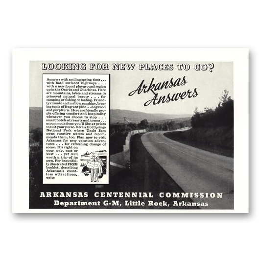 1937 Arkansas Centennial Look for a New Place To Go Vintage Magazine Print Ad