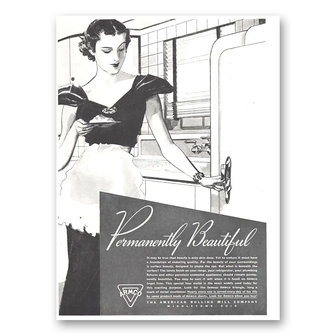 1937 Armco Ingot Iron Shop Permanently Beautiful Vintage Magazine Print Ad