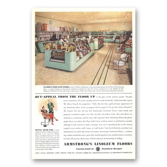 1937 Armstrong Linoleum Floors Grauels Market Baltimore Vintage Magazine Print Ad