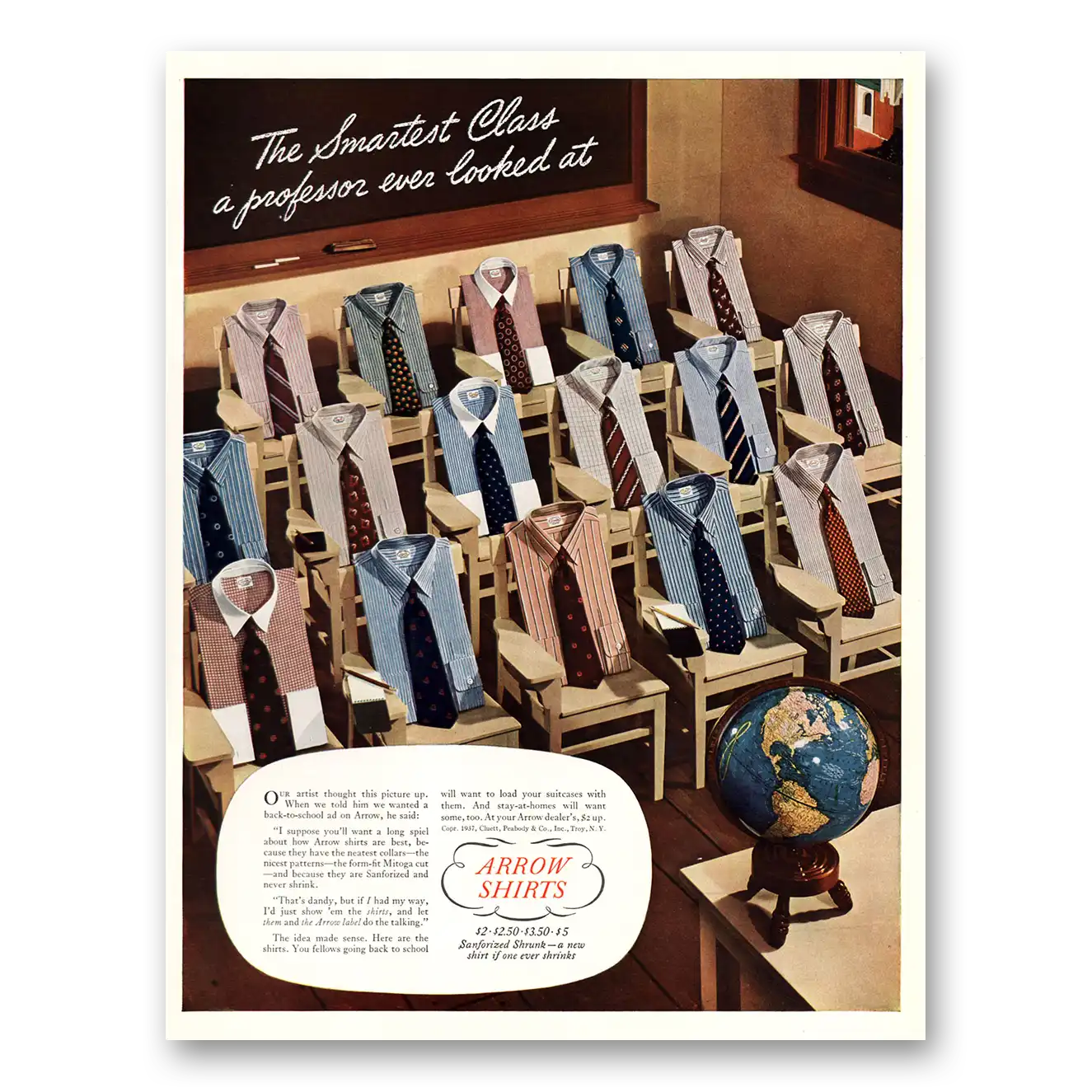 1937 Arrow Shirts Smartest Class Professor Ever Looked At Vintage Magazine Print Ad