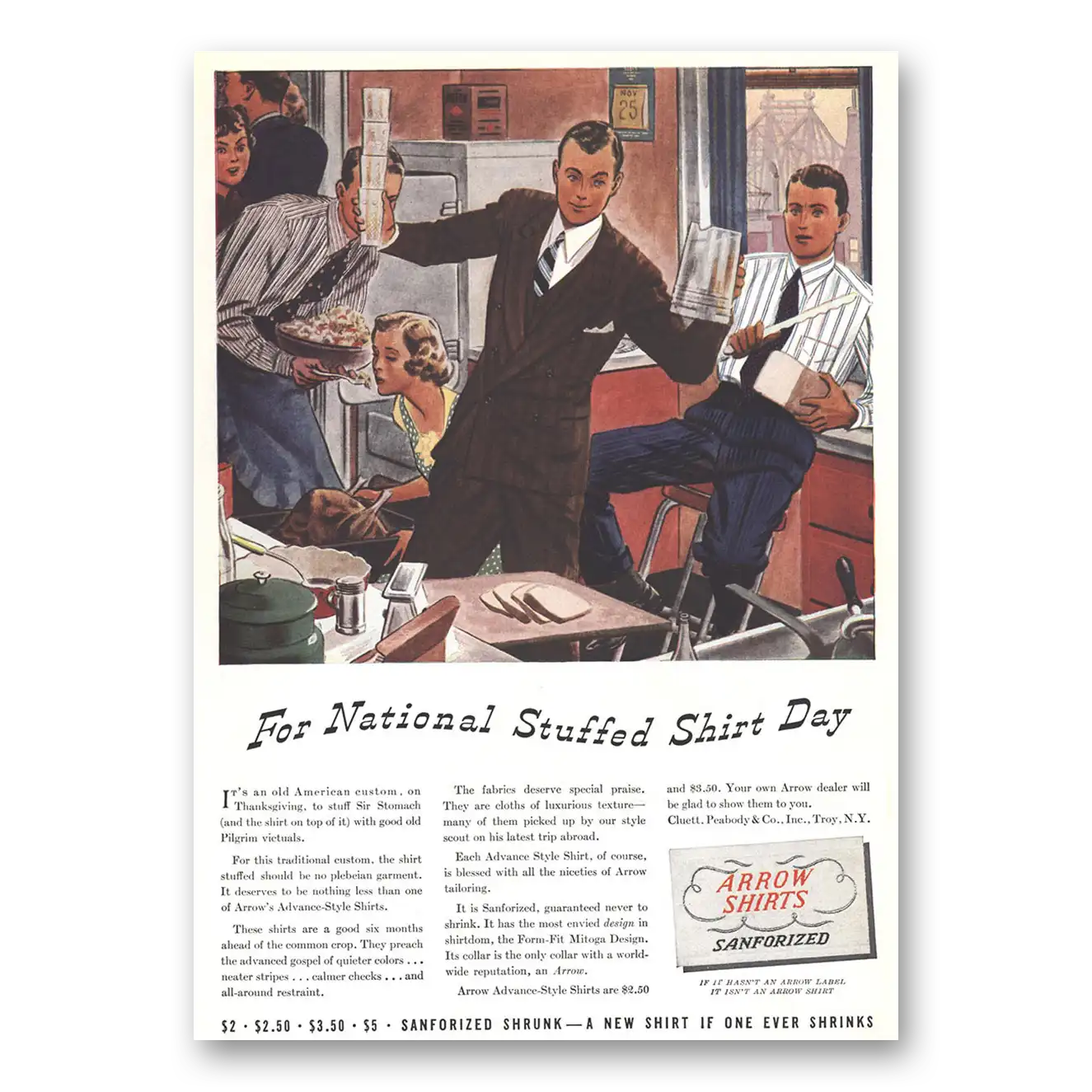 1937 Arrow Shirts National Stuffed Shirt Day Vintage Magazine Print Ad