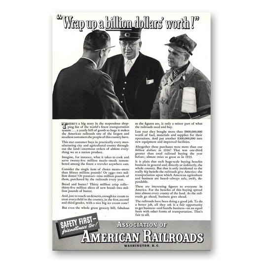 1937 Association of American Railroads Billion Dollars Worth Vintage Magazine Print Ad