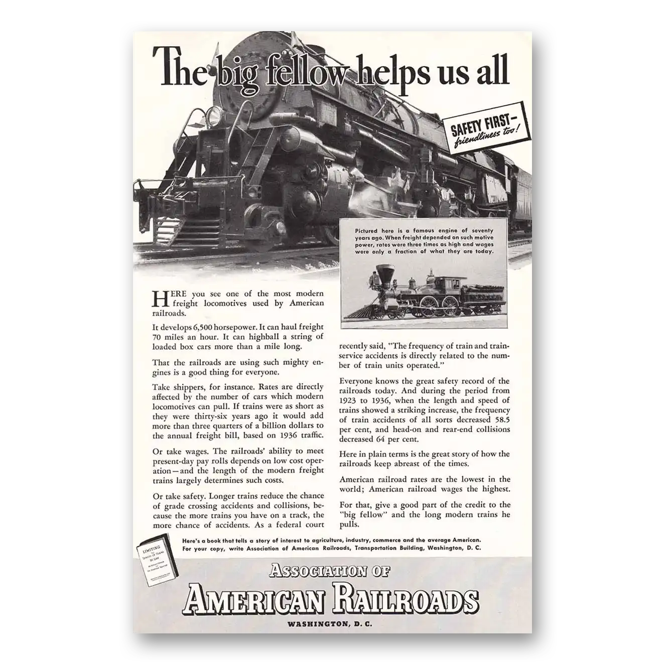 1937 Association of American Railroads Big Fellow Vintage Magazine Print Ad