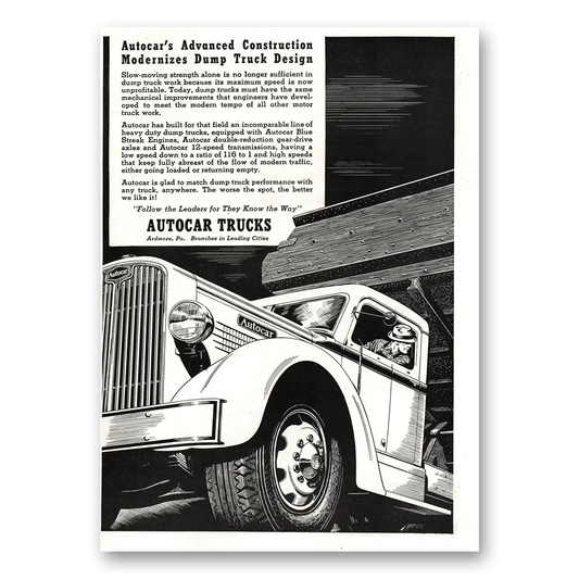 1937 Autocar Trucks Modernizes Dump Truck Design Vintage Magazine Print Ad