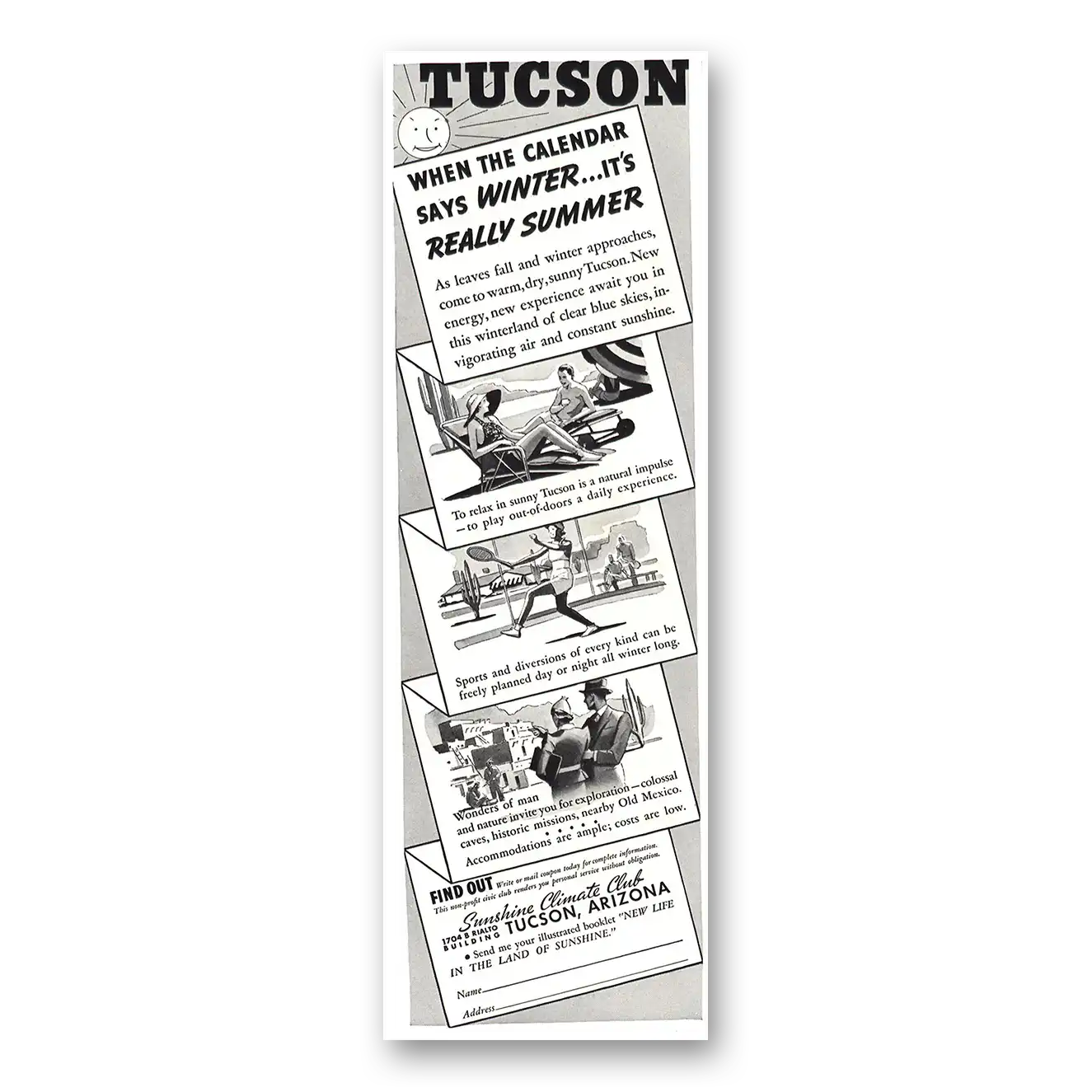 1937 Tucson Arizona When the Calendar Says Winter Vintage Magazine Print Ad