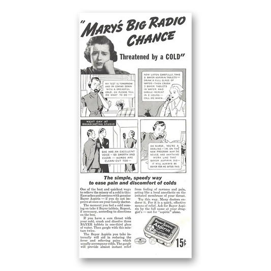 1937 Bayer Aspirin Marys Big Radio Chance Vintage Magazine Print Ad