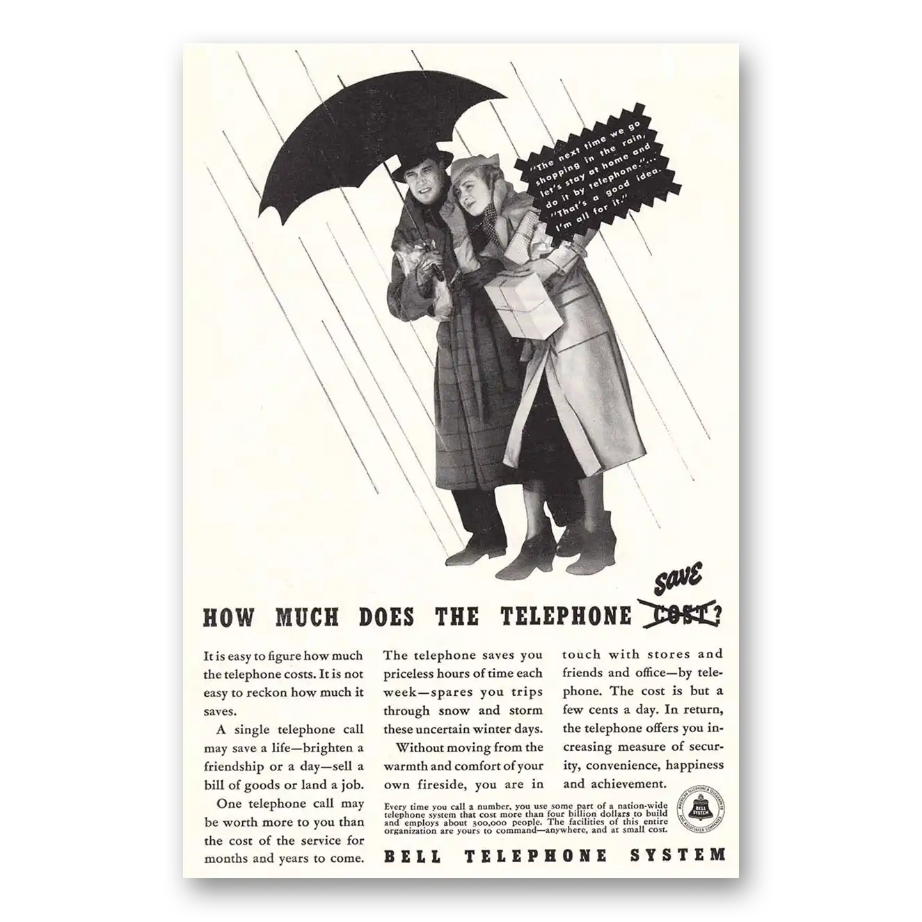 1937 Bell Telephone Telephone Save Vintage Magazine Print Ad