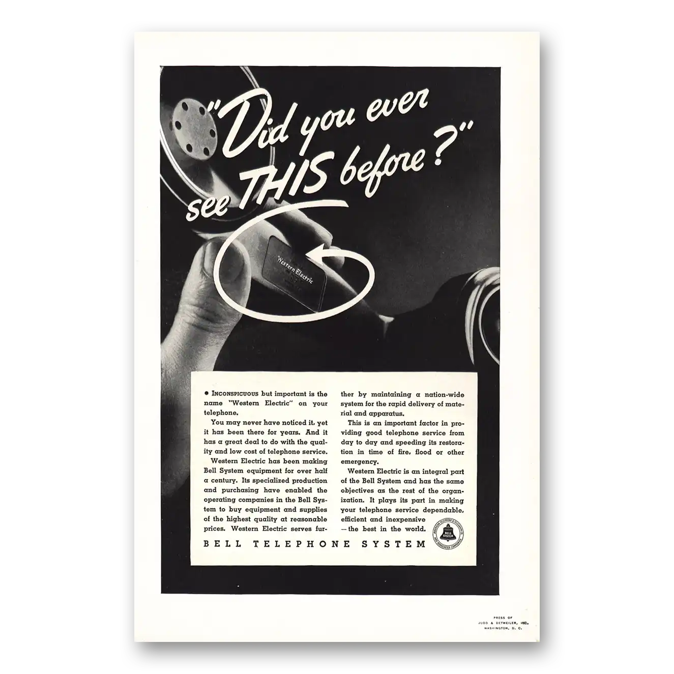 1937 Bell Telephone Did You Ever See this Before? Vintage Magazine Print Ad