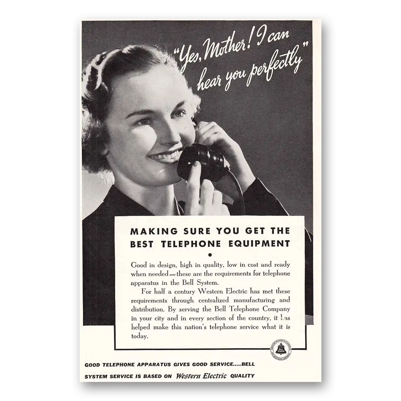 1937 Bell Telephone Yes Mother I Can Hear You Perfect Vintage Magazine Print Ad