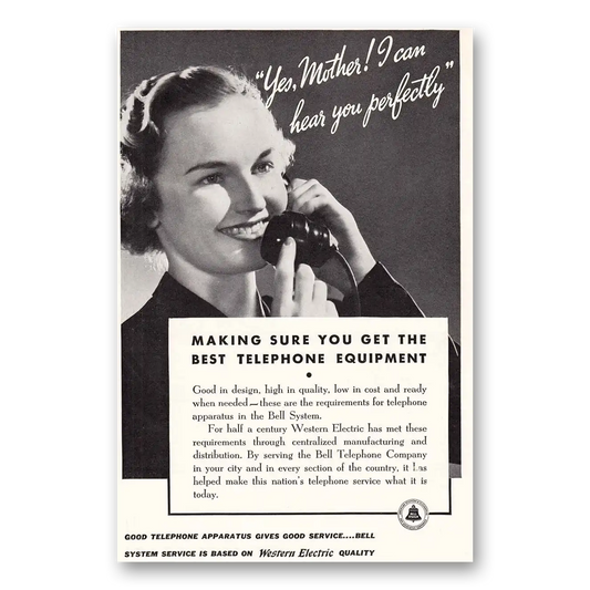 1937 Bell Telephone Yes Mother I Can Hear You Perfect Vintage Magazine Print Ad