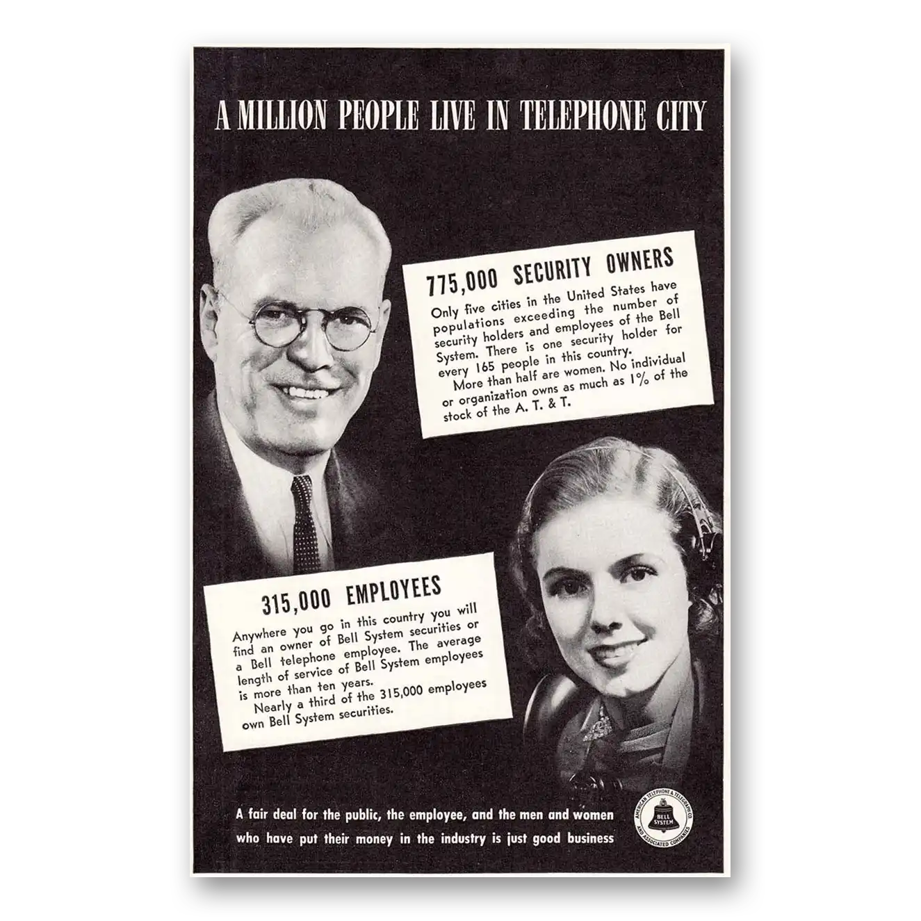 1937 Bell Telephone Million People Live In Telephone City Vintage Magazine Print Ad