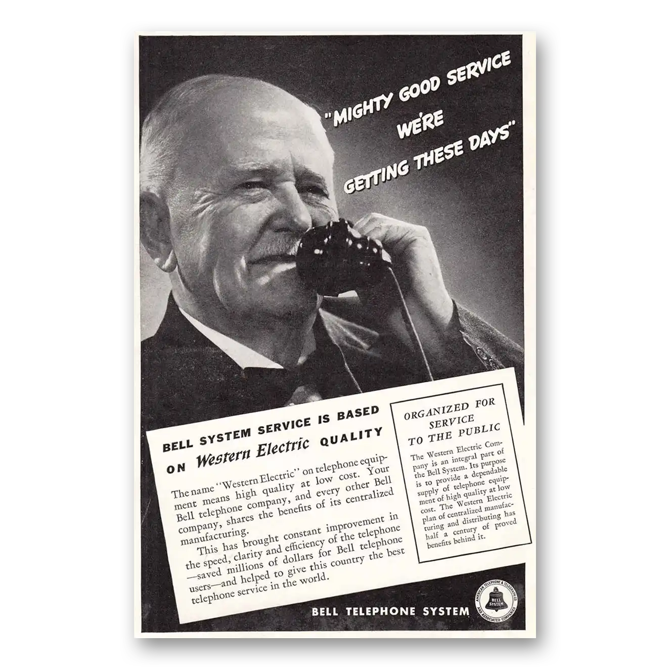 1937 Bell Telephone Mighty Good Service Vintage Magazine Print Ad