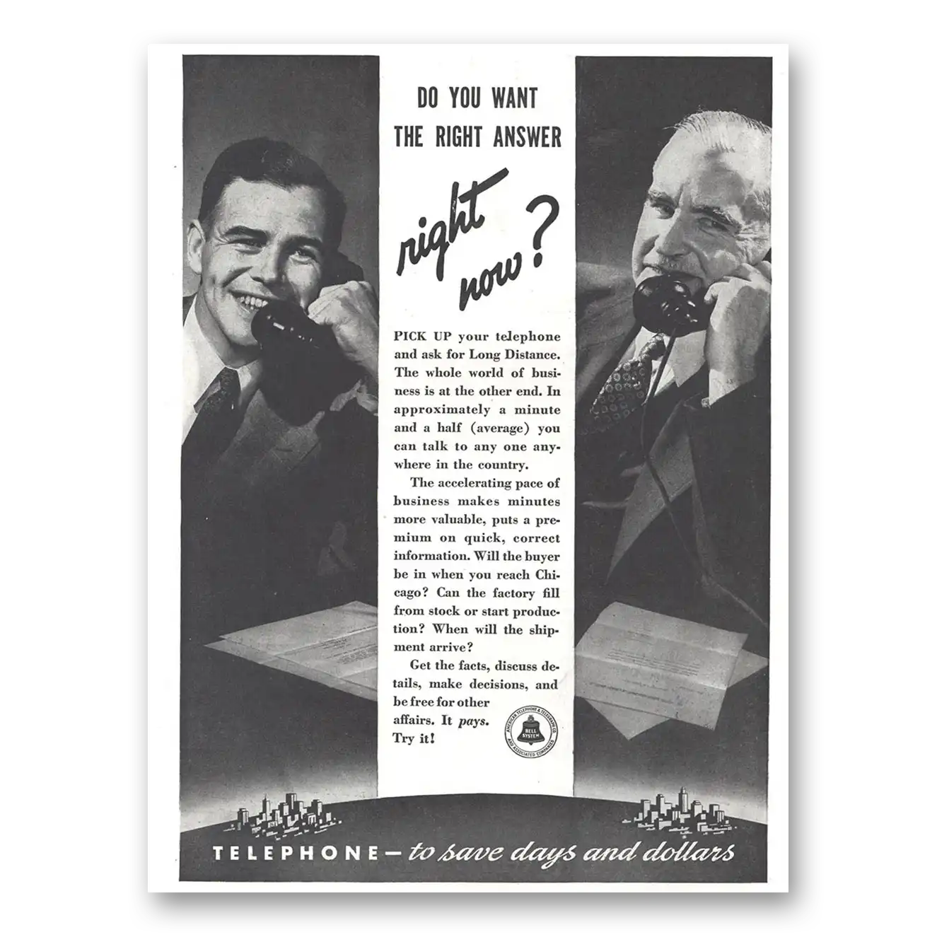 1937 Bell Telephone Do You Want the Right Answer Vintage Magazine Print Ad