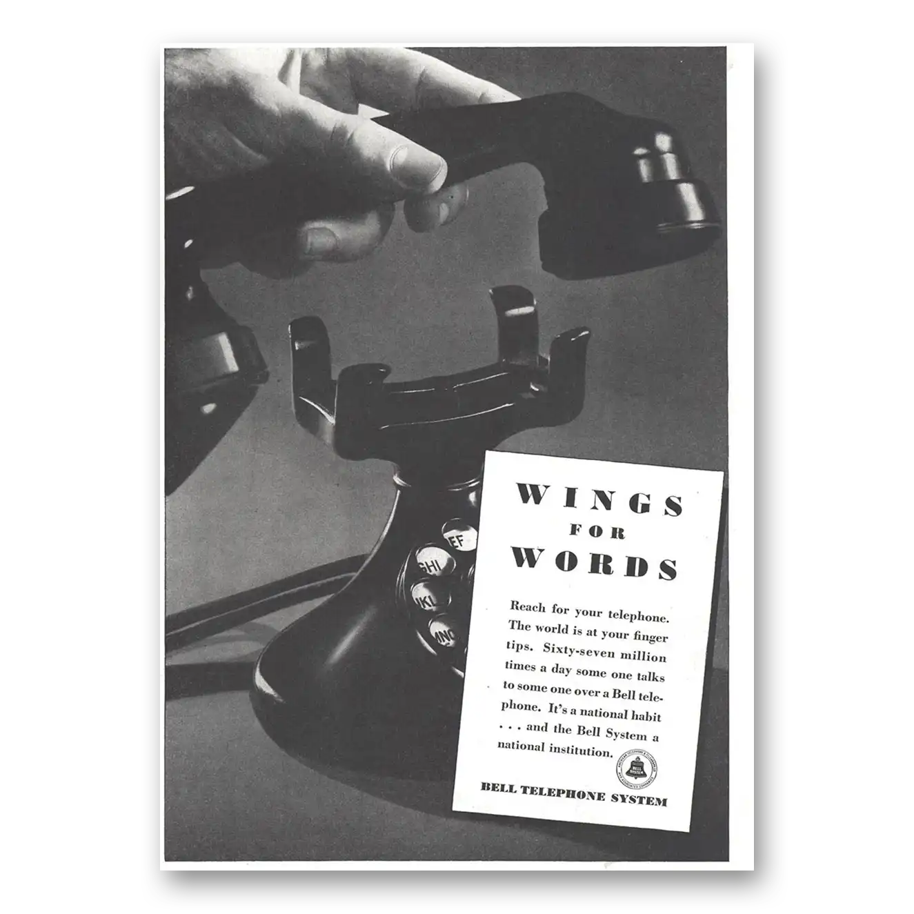 1937 Bell Telephone Wings for Words Vintage Magazine Print Ad