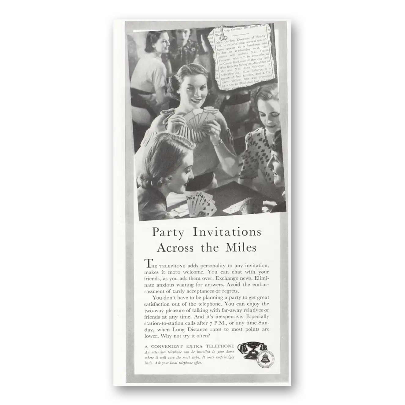 1937 Bell Telephone Party Invitations Across the Miles Vintage Magazine Print Ad