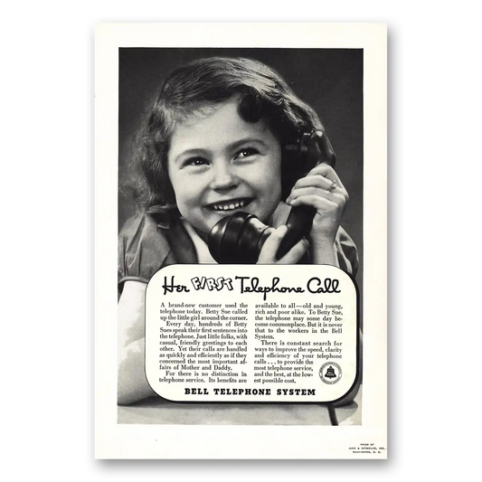 1937 Bell Telephone Her First Telephone Call Vintage Magazine Print Ad