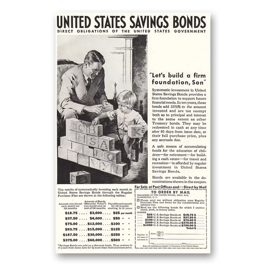 1937 United States Savings Bonds Firm Foundation Vintage Magazine Print Ad