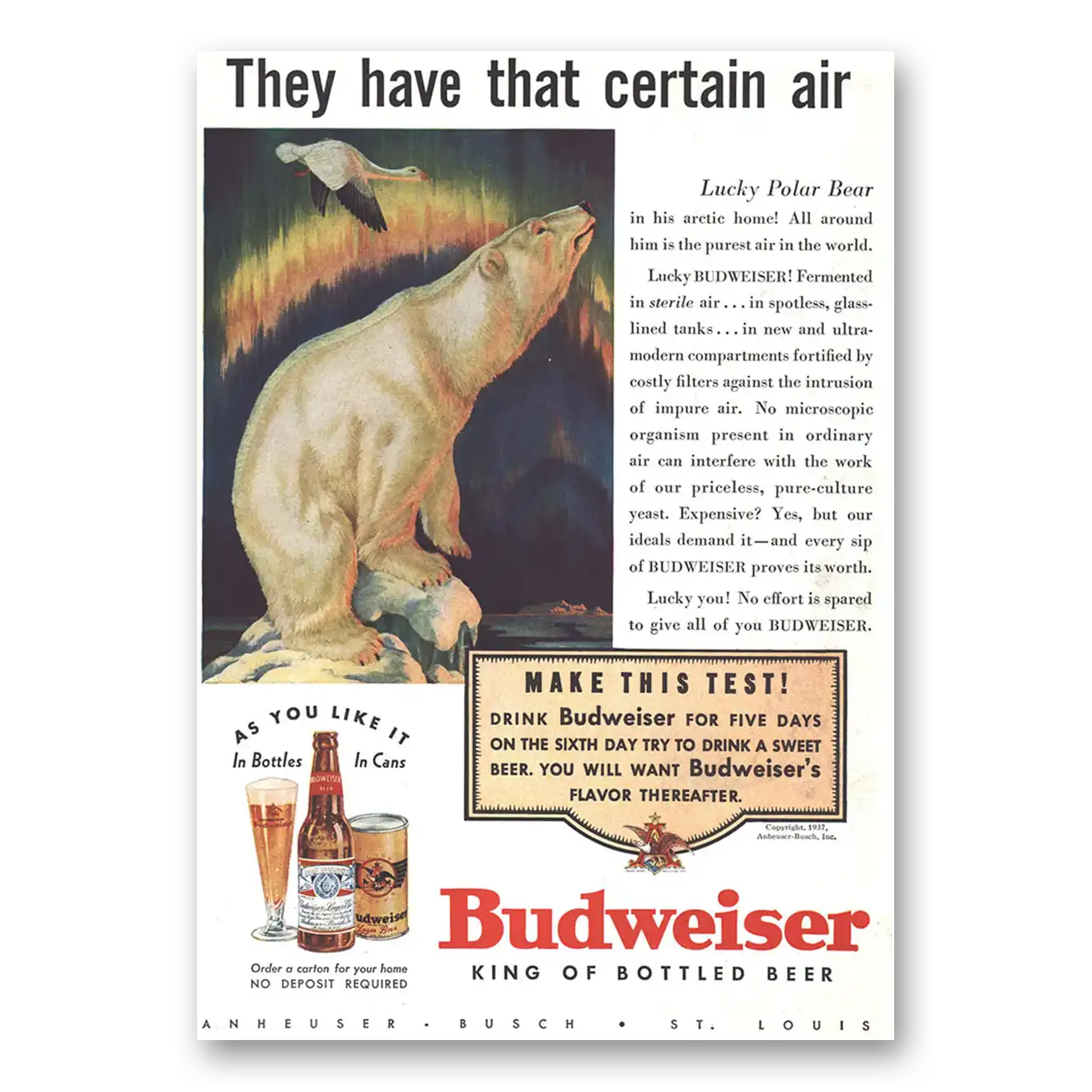 1937 Budweiser Beer Have That Certain Air Vintage Magazine Print Ad