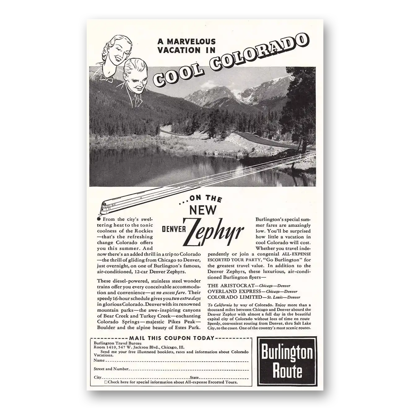 1937 Burlington Route Cool Colorado Denver Zephyr Vintage Magazine Print Ad