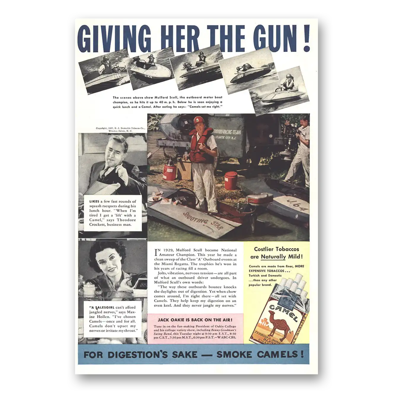 1937 Camel Cigarettes Giving Her the Gun Vintage Magazine Print Ad