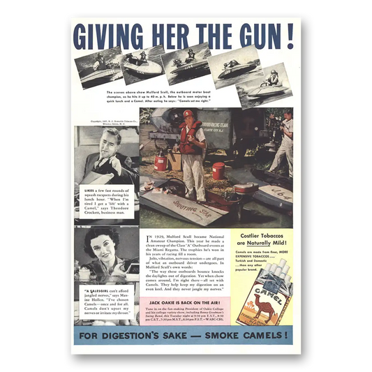 1937 Camel Cigarettes Giving Her the Gun Vintage Magazine Print Ad