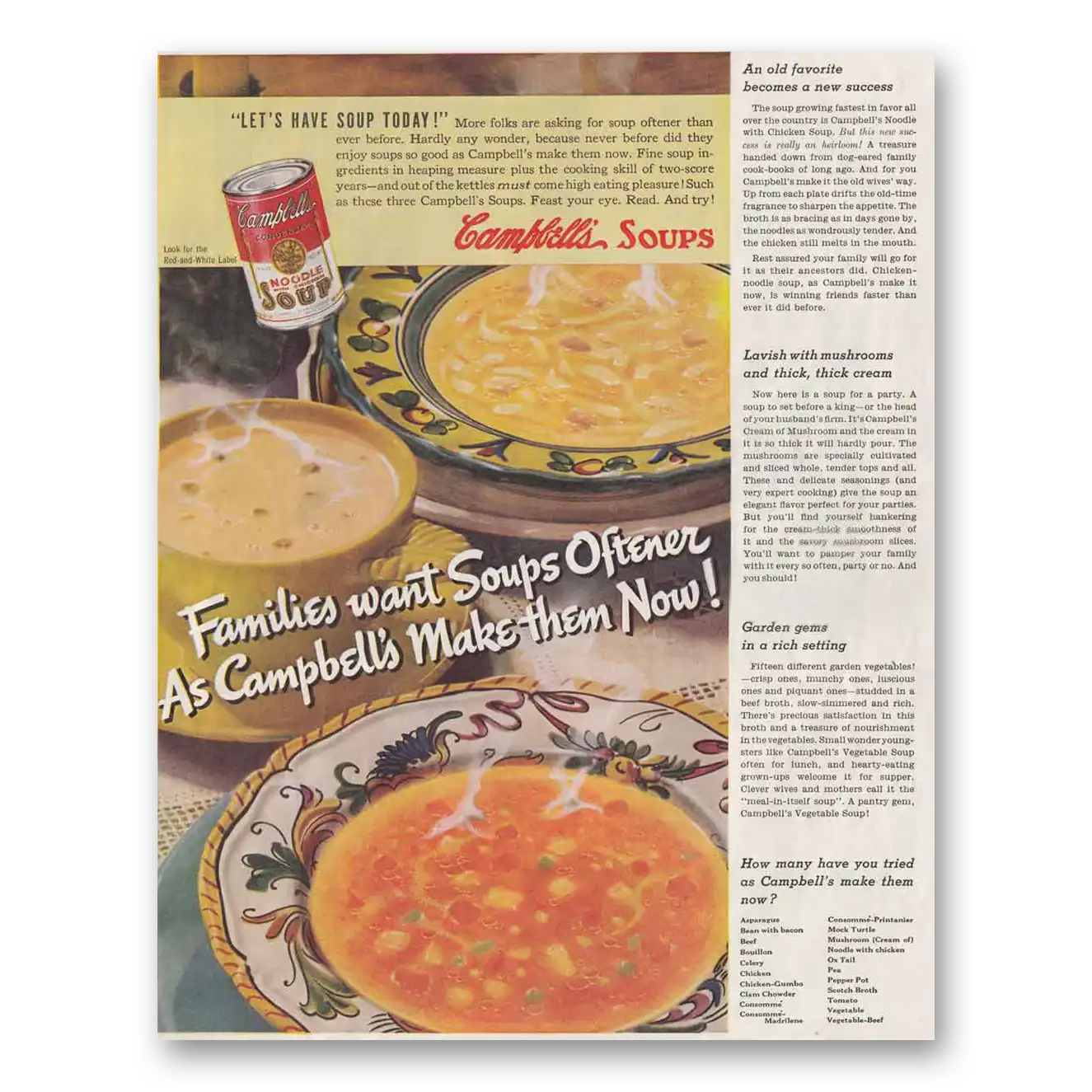 1937 Campbells Soup Noodle Soup Vintage Magazine Print Ad