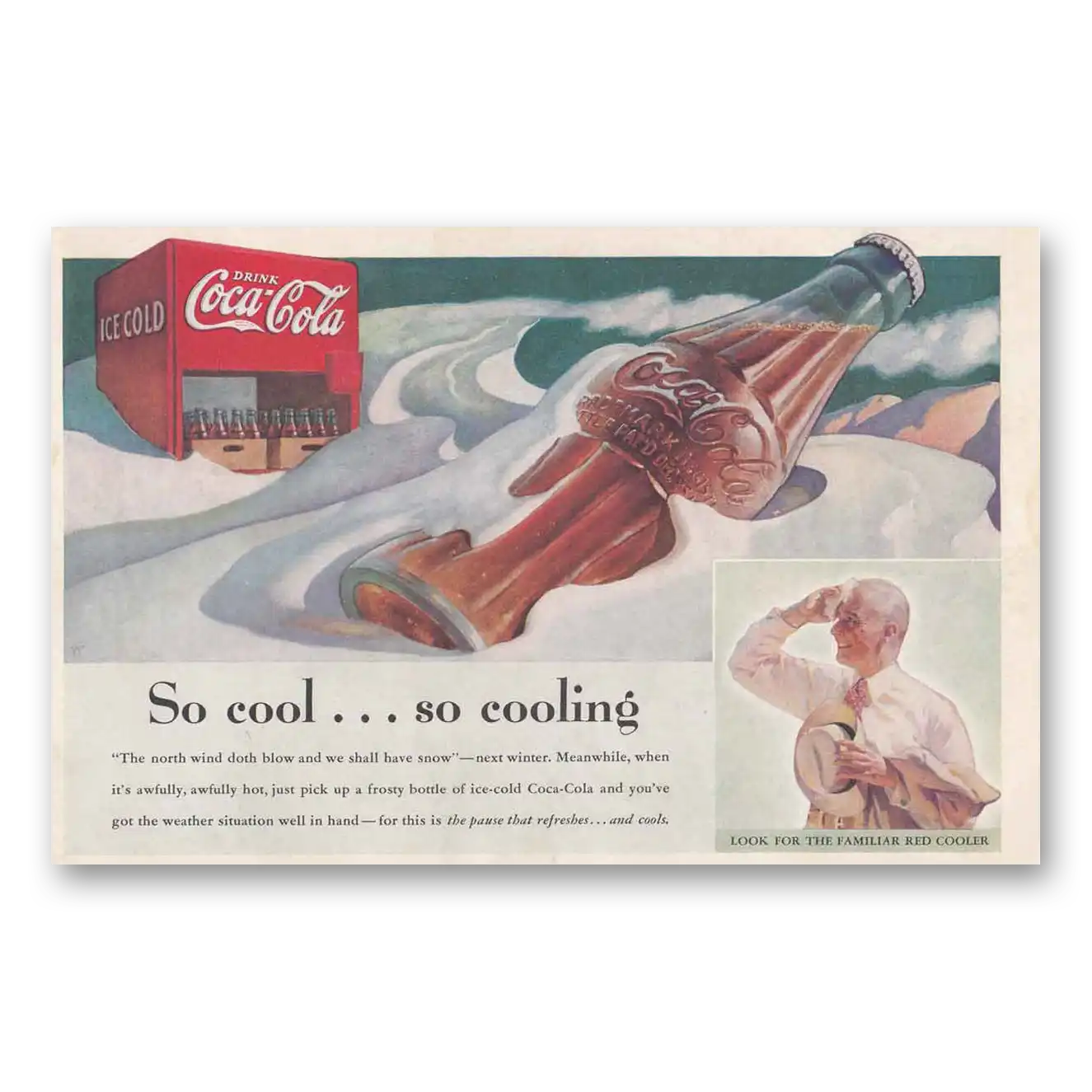 1937 Coca Cola So Cool So Cooling Vintage Magazine Print Ad