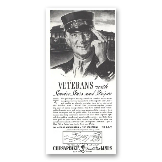 1937 Chesapeake and Ohio Lines Veterans With Service Stars and Stripes Vintage Magazine Print Ad