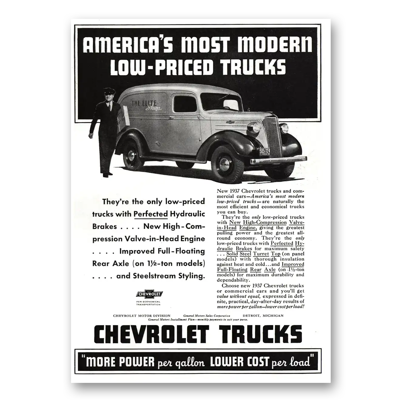 1937 Chevrolet Trucks Perfected Hydraulic Brakes Vintage Magazine Print Ad